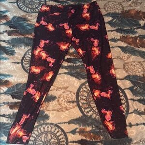 LuLaRoe Black and Orange Leggings with Flame hearts